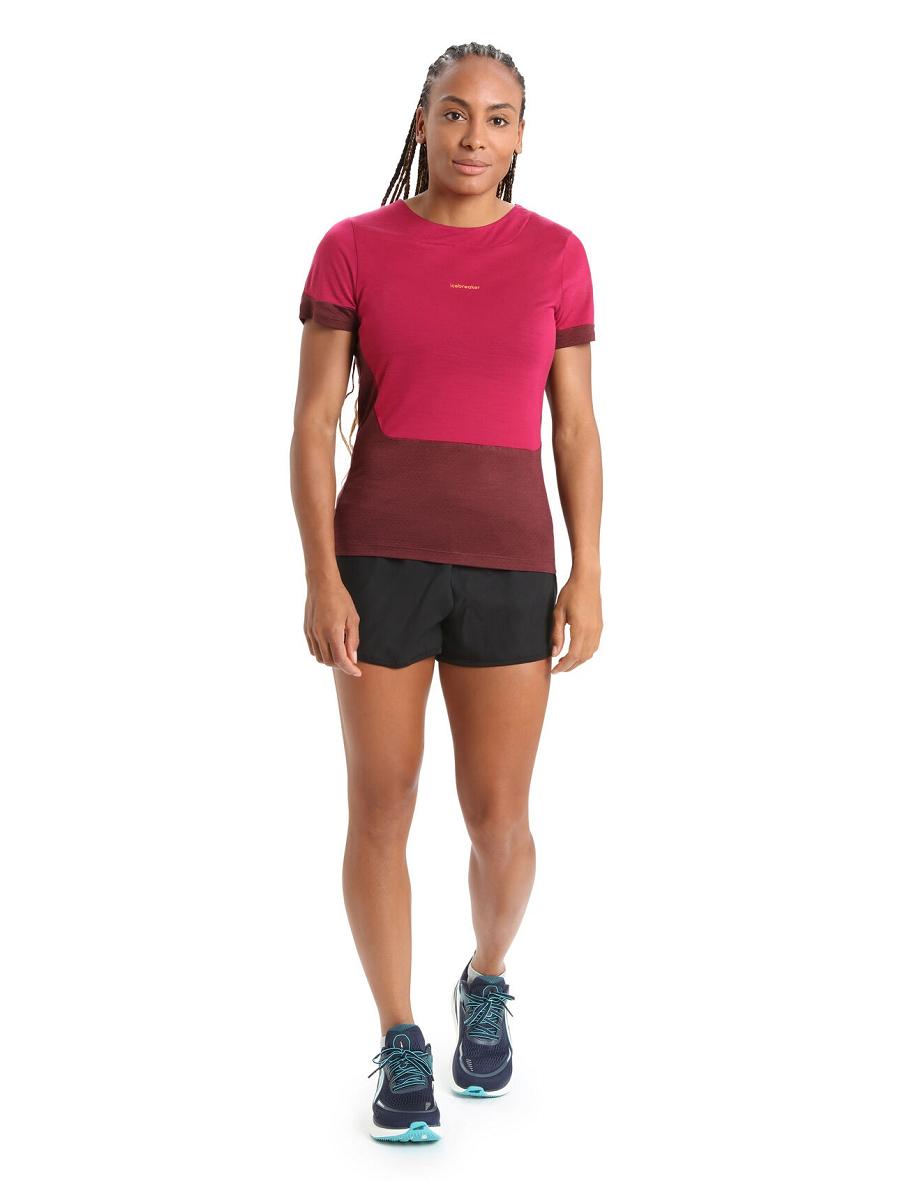 Women's Icebreaker ZoneKnit™ Merino Short Sleeve Slit Back T Shirts Cherry / Espresso | CA 1345VRWD